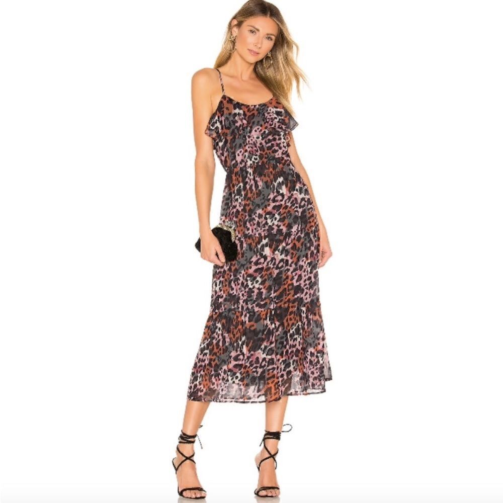 House of Harlow 1960 X REVOLVE Mariam Animal Print‎ Tiered Midi Dress Size Small